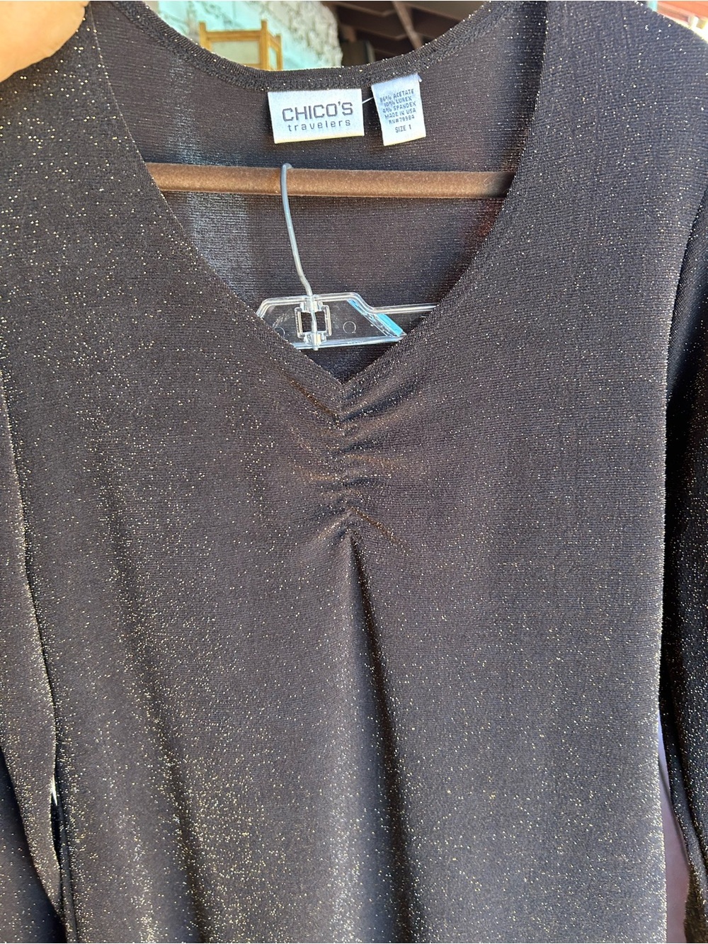 Chico's 2-piece top & skirt Sparkly V-Neck Metallic set